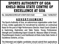 SPORTS AUTHORITY OF GOA: JOB OPPORTUNITIES AT ‘KHELO INDIA’ GOA CENTRE