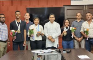 SPORTS MINISTER GOVIND GAUDE CONGRATULATES KATYA COELHO, ADHWAIT MENON & PEARL COLVALCAR