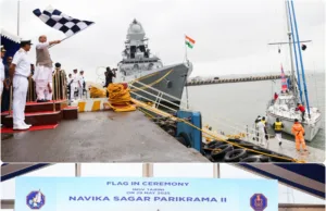 NAVIKA SAGAR PARIKRAMA II: RAKSHA MANTRI RAJNATH SINGH FLAGS-IN INSV TARINI AS LT. CDR. DILNA K & LT. CDR. ROOPA CREATE HISTORY