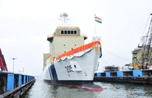 GOA SHIPYARD LAUNCHES SECOND INDIGENOUSLY DESIGNED POLLUTION CONTROL VESSEL FOR COAST GUARD
