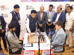 CHIEF MINISTER DR. PRAMOD SAWANT MAKES FIRST MOVE FOR D GUKESH VS KAZYBEK NOGERBEK MATCH